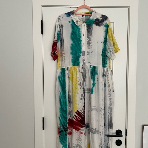 Osei-Duro Dresses & Skirts - Abstract Paint-Striped Maxi Dress - White Multi